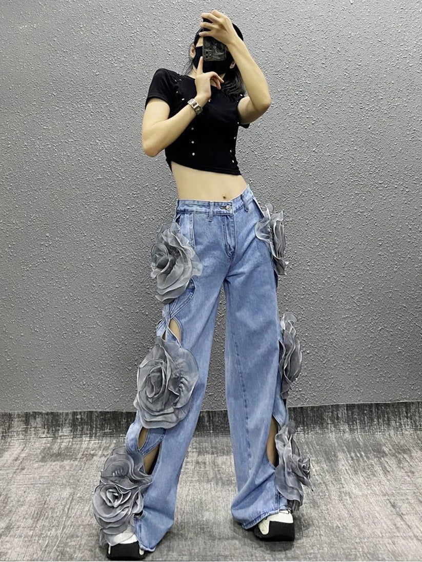 Diva Blue Floral Appliqué Jeans