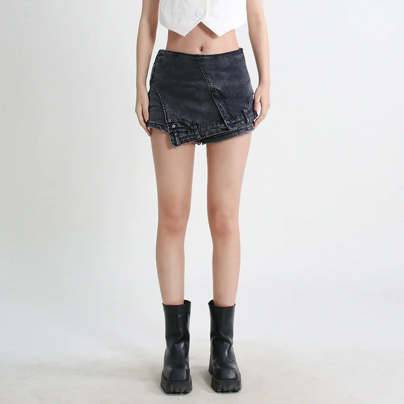 Rebel Black Asymmetric Zip Shorts