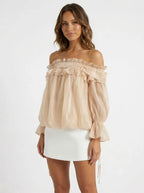 Magnifique Beige Off-Shoulder Top