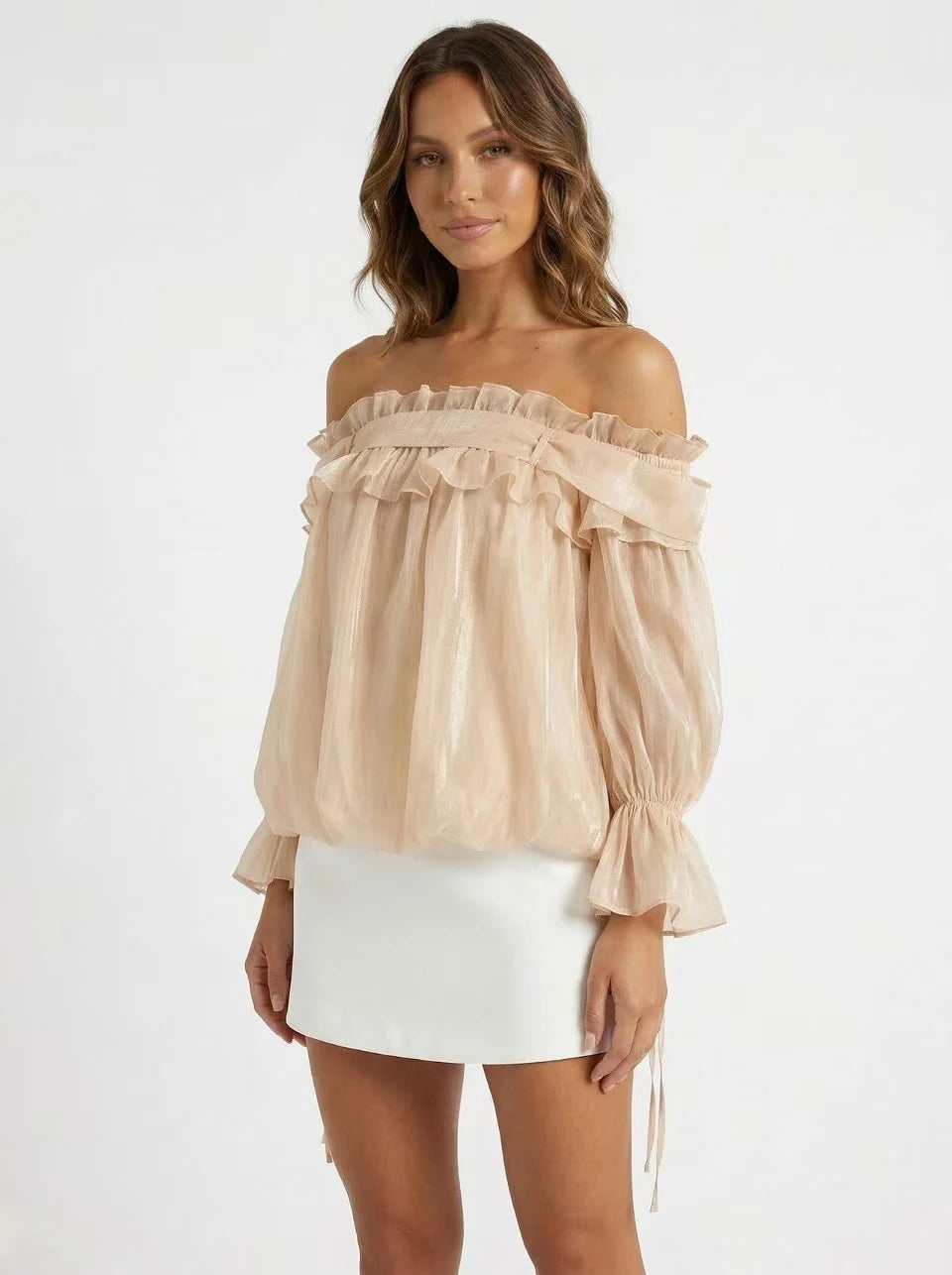 Magnifique Beige Off-Shoulder Top