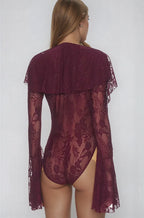Untamed Burgundy Flare-Sleeve Lace Body