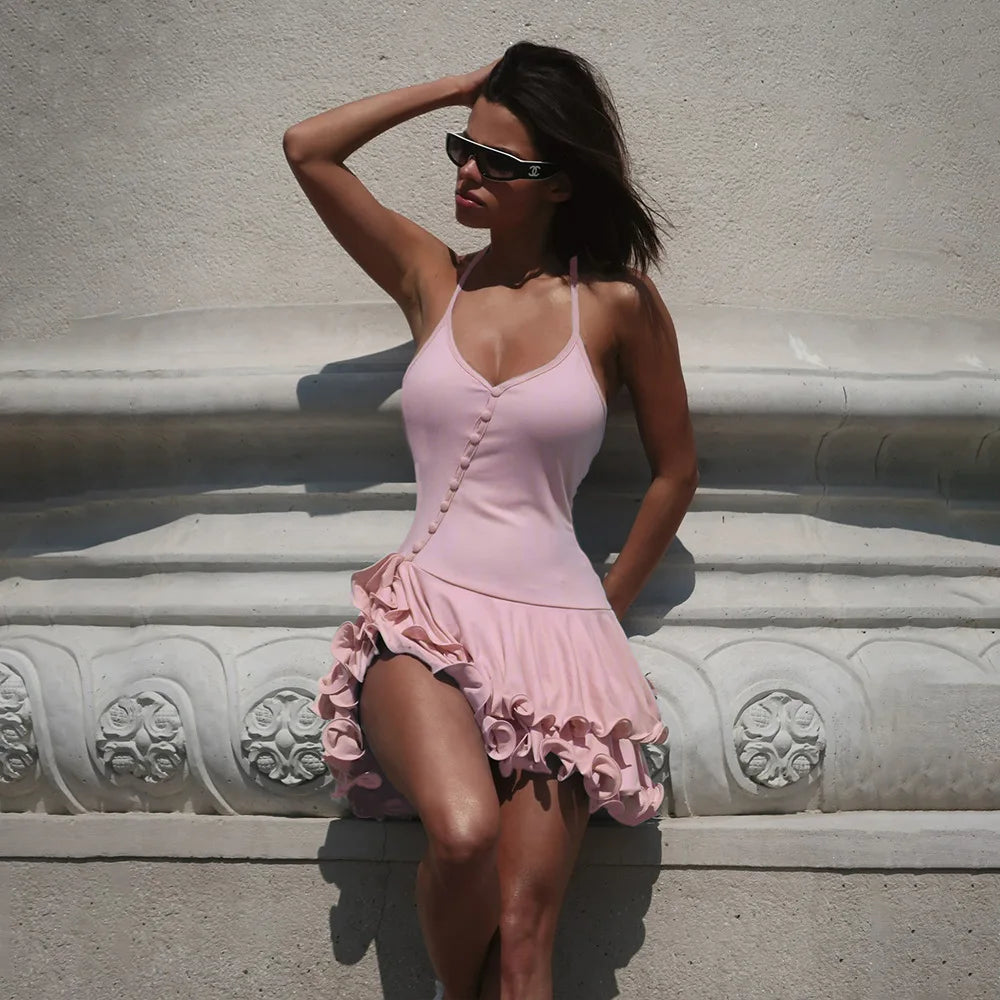 Victoria Pink Sleeveless Ruffled Mini Dress