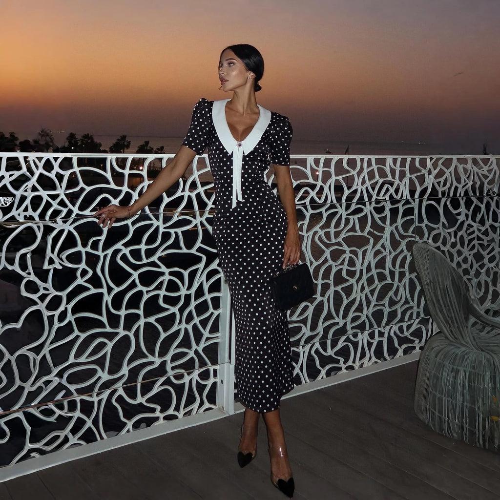 Odette Black Contrast Collar Midi Dress
