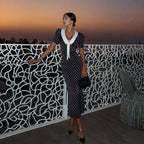 Odette Black Contrast Collar Midi Dress