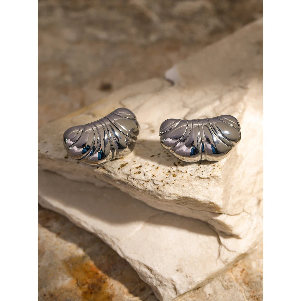 Roman Holiday Silver Croissant Earrings