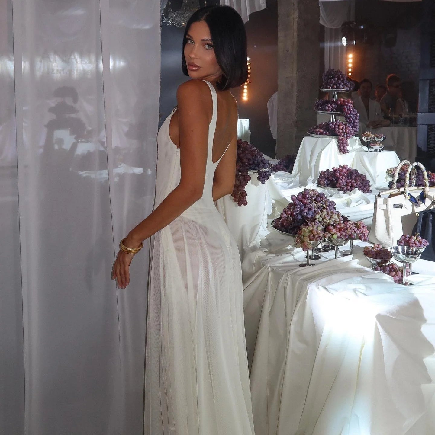 Monica White Mesh Maxi Dress