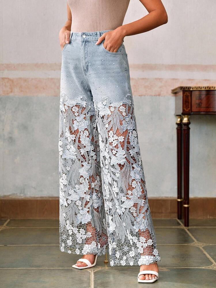 Tease Blue Lace Wide Jeans