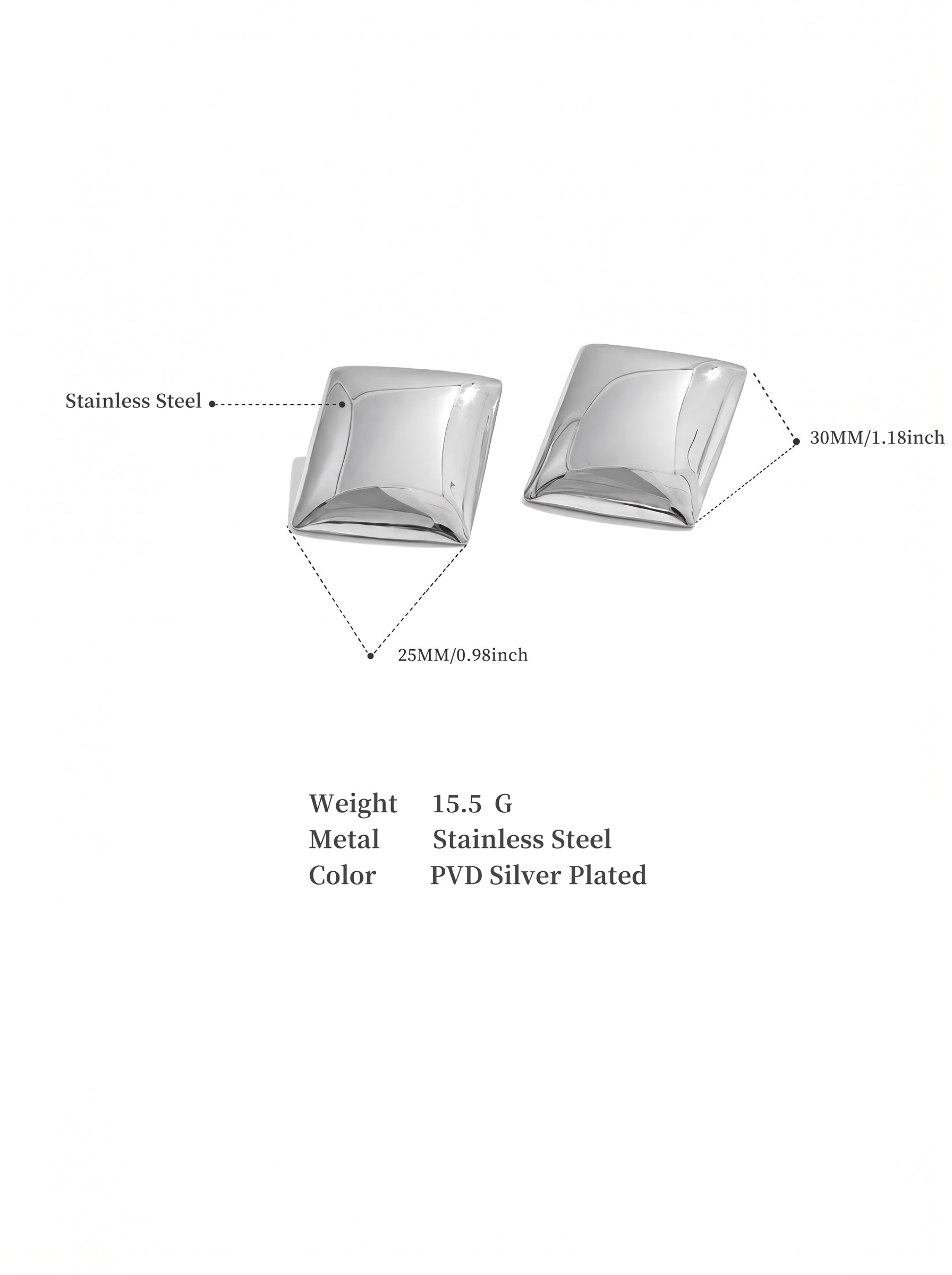 Bold Silver Square Dome Earrings