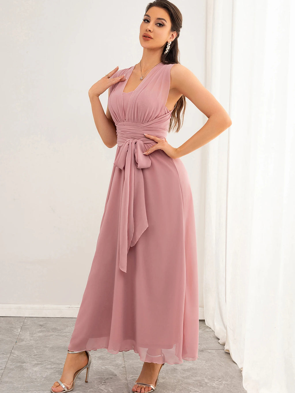 Lucy Flirt Bow Pink Maxi Dress