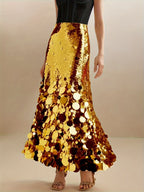 Starlet Gold Disc Sequin Maxi Skirt