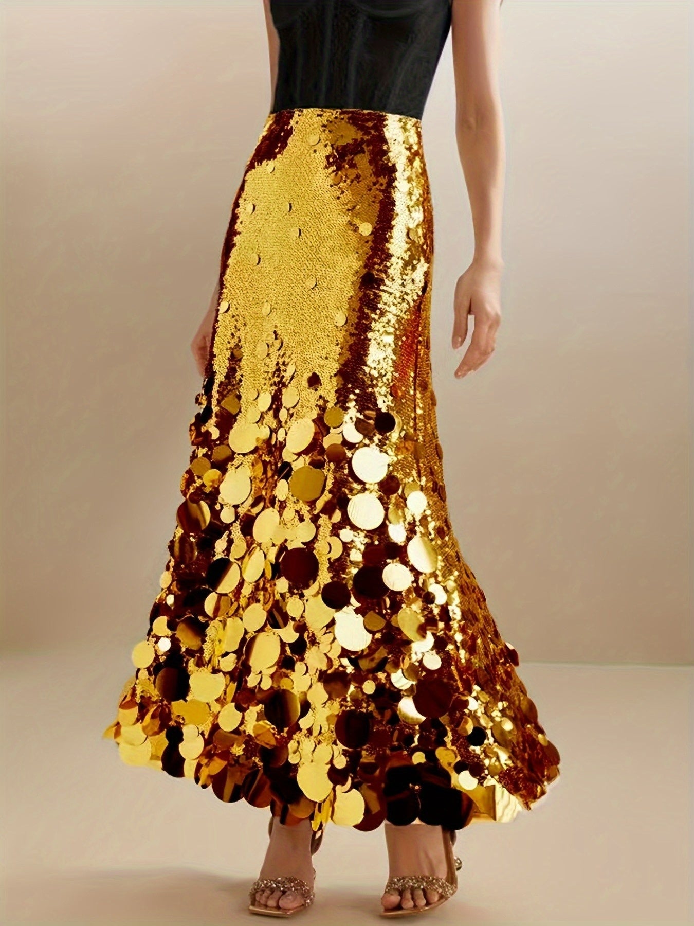 Starlet Gold Disc Sequin Maxi Skirt