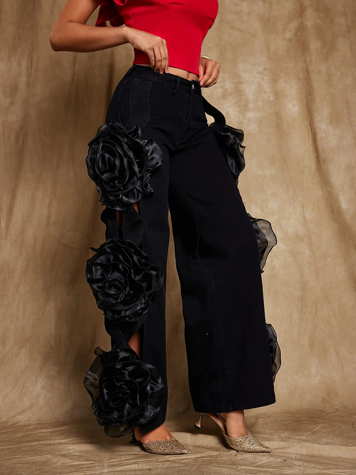 Diva Black Floral Appliqué Jeans