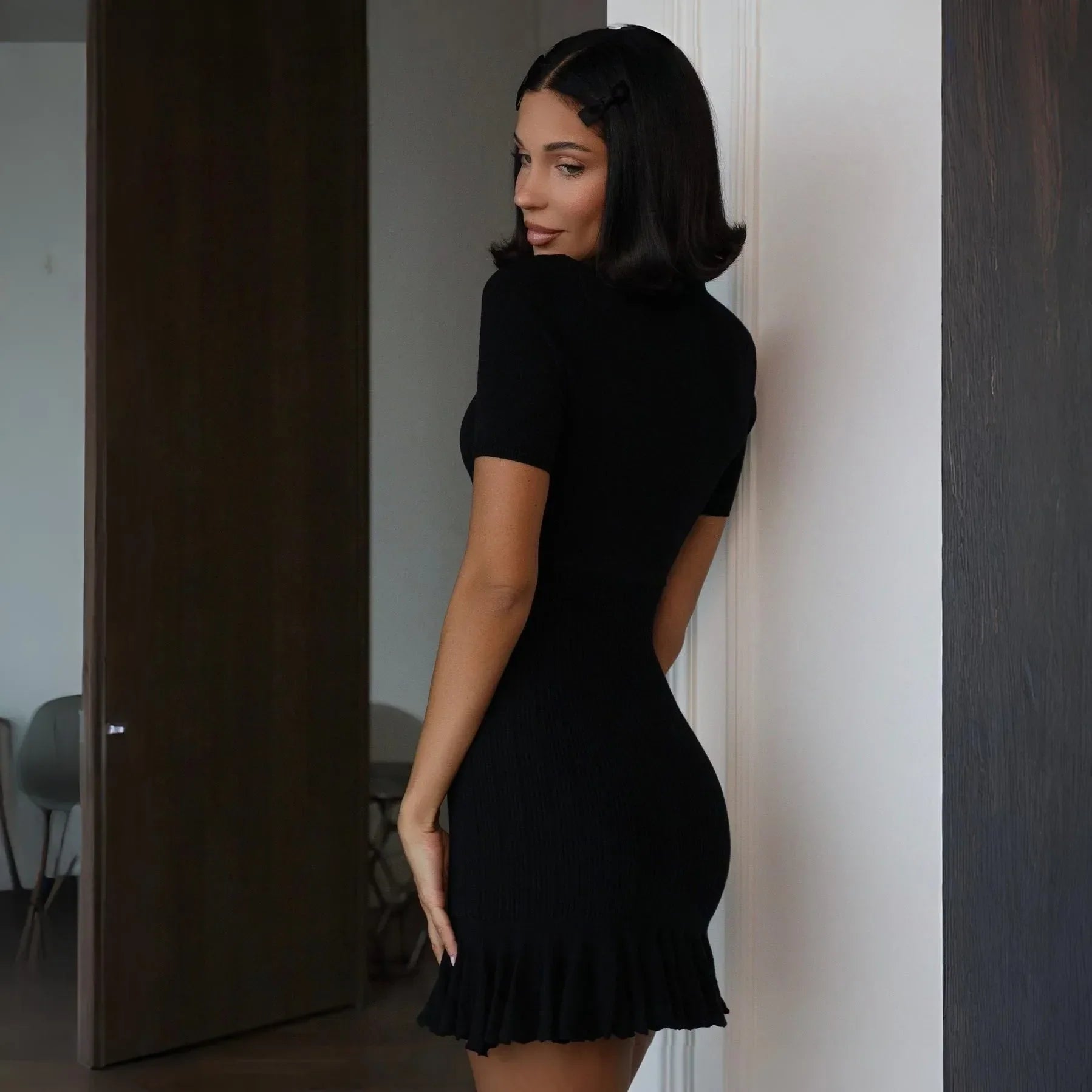 Melrose Black Ruffle Hem Mini Dress