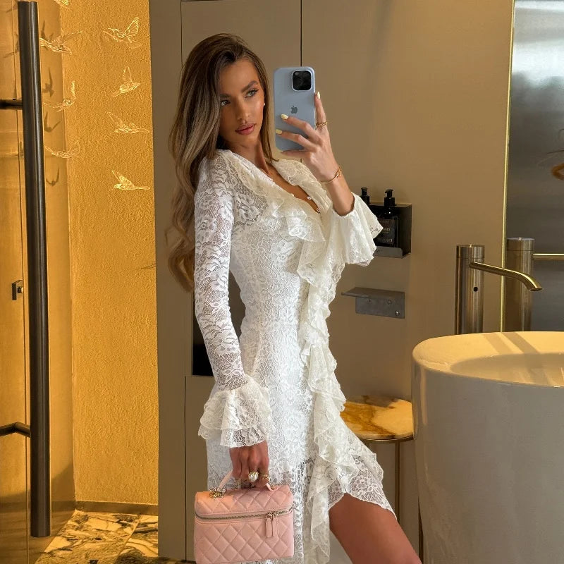 Carmen White Sheer Lace Maxi Dress