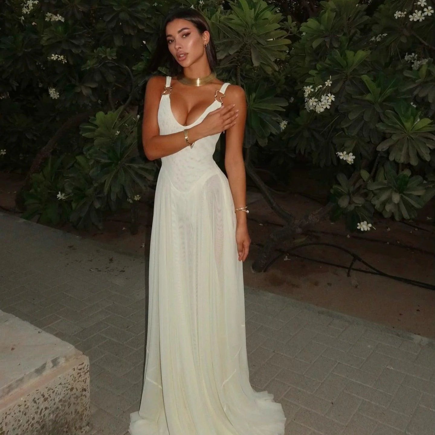 Monica White Mesh Maxi Dress