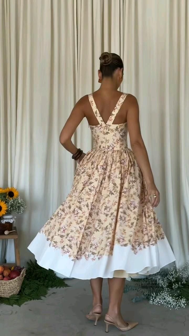 Innocence Beige Floral Midi Dress