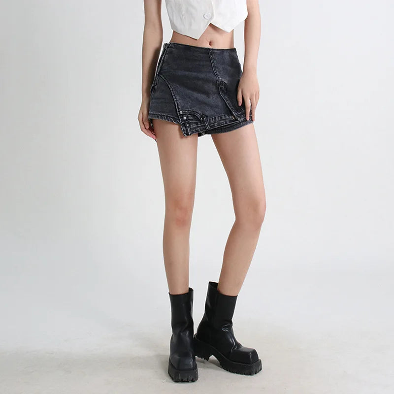 Rebel Black Asymmetric Zip Shorts