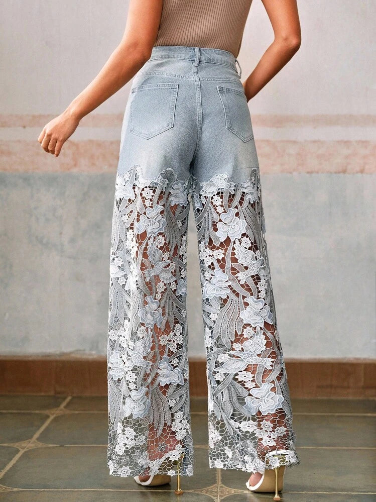 Tease Blue Lace Wide Jeans