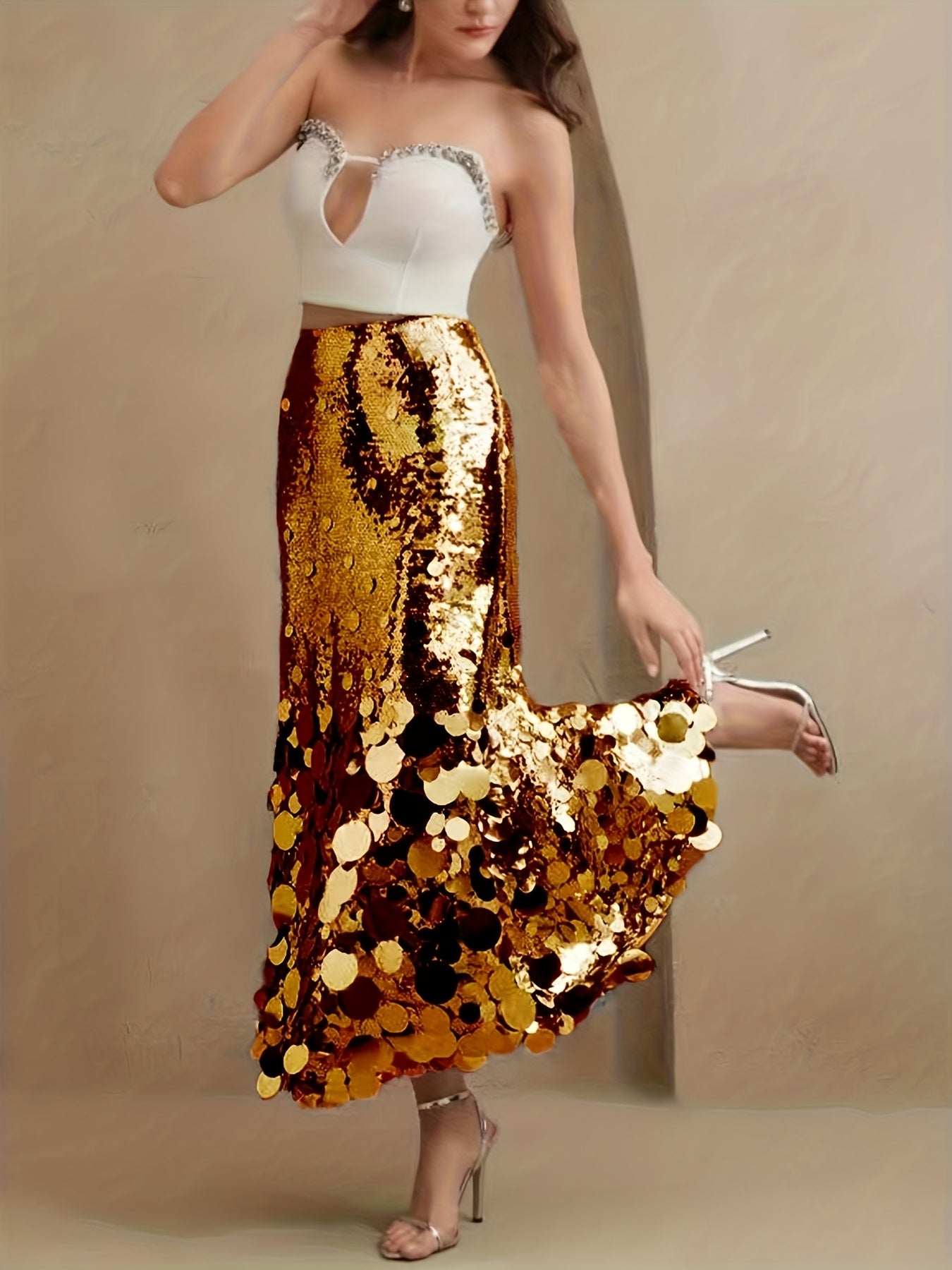 Starlet Gold Disc Sequin Maxi Skirt