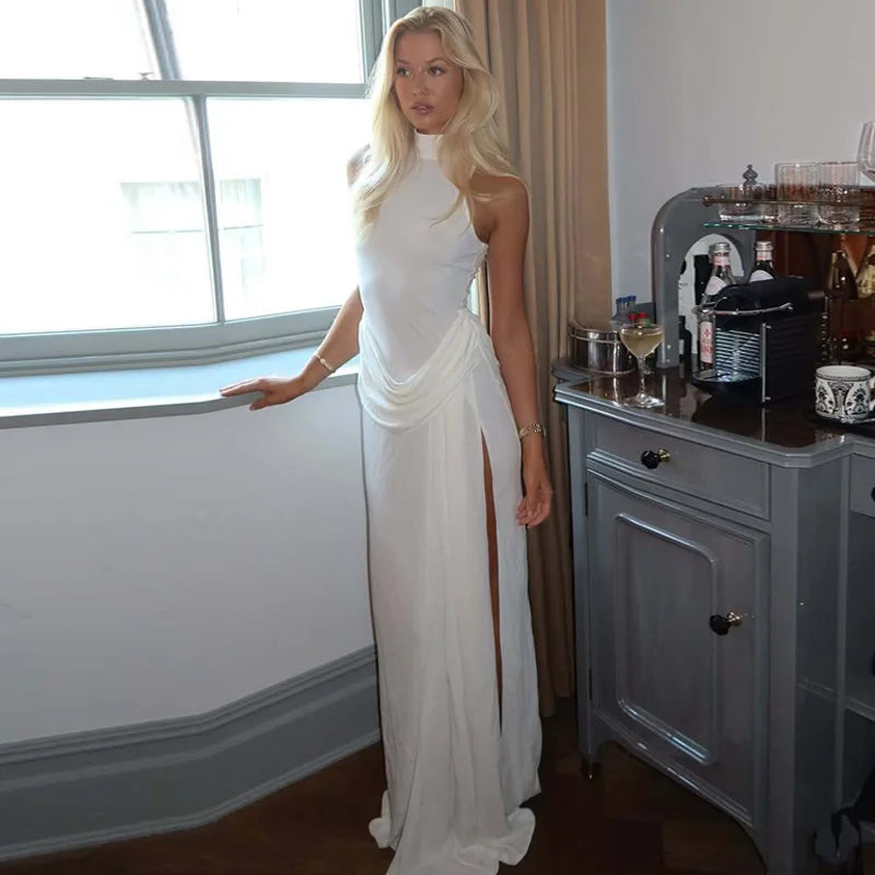 Ophélie White Drape Detail Maxi Dress
