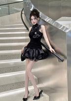 Strictly Iconic Black Ruched Party Dress