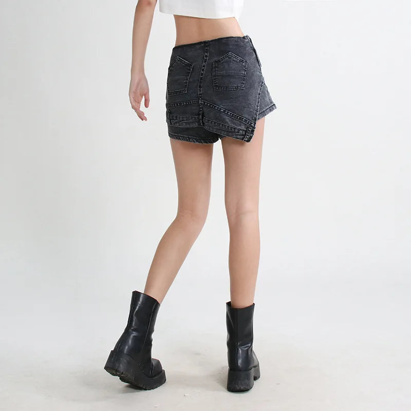 Rebel Black Asymmetric Zip Shorts