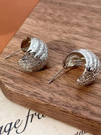 Elegant Embossed Silver Hoop Earrings