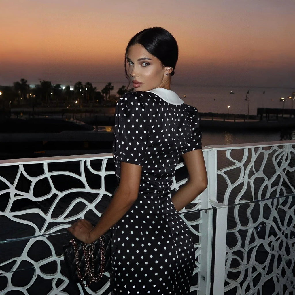 Odette Black Contrast Collar Midi Dress
