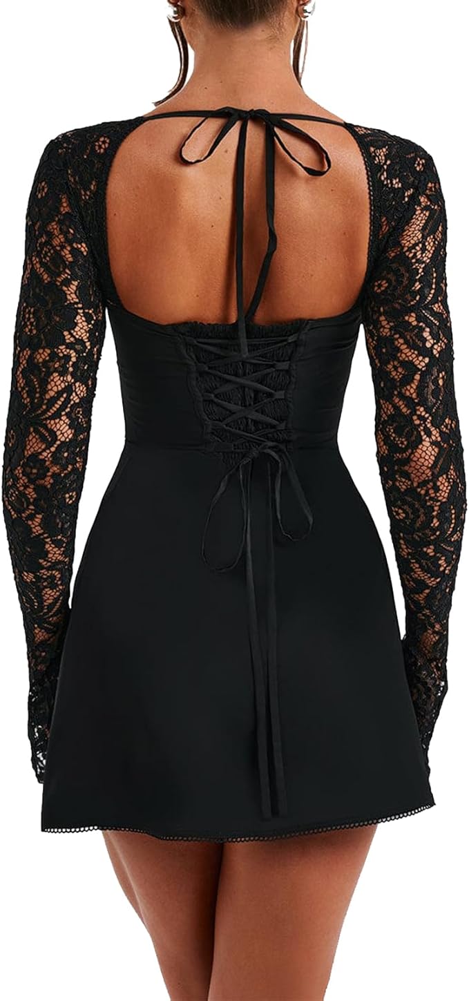 Elysia Black Lace-Up Mini Dress