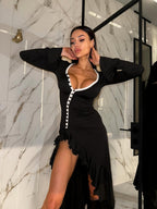 Audrey Black Ruffled Midi Dress