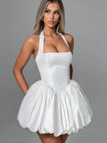 Camellia White Bubble Hem Mini Dress