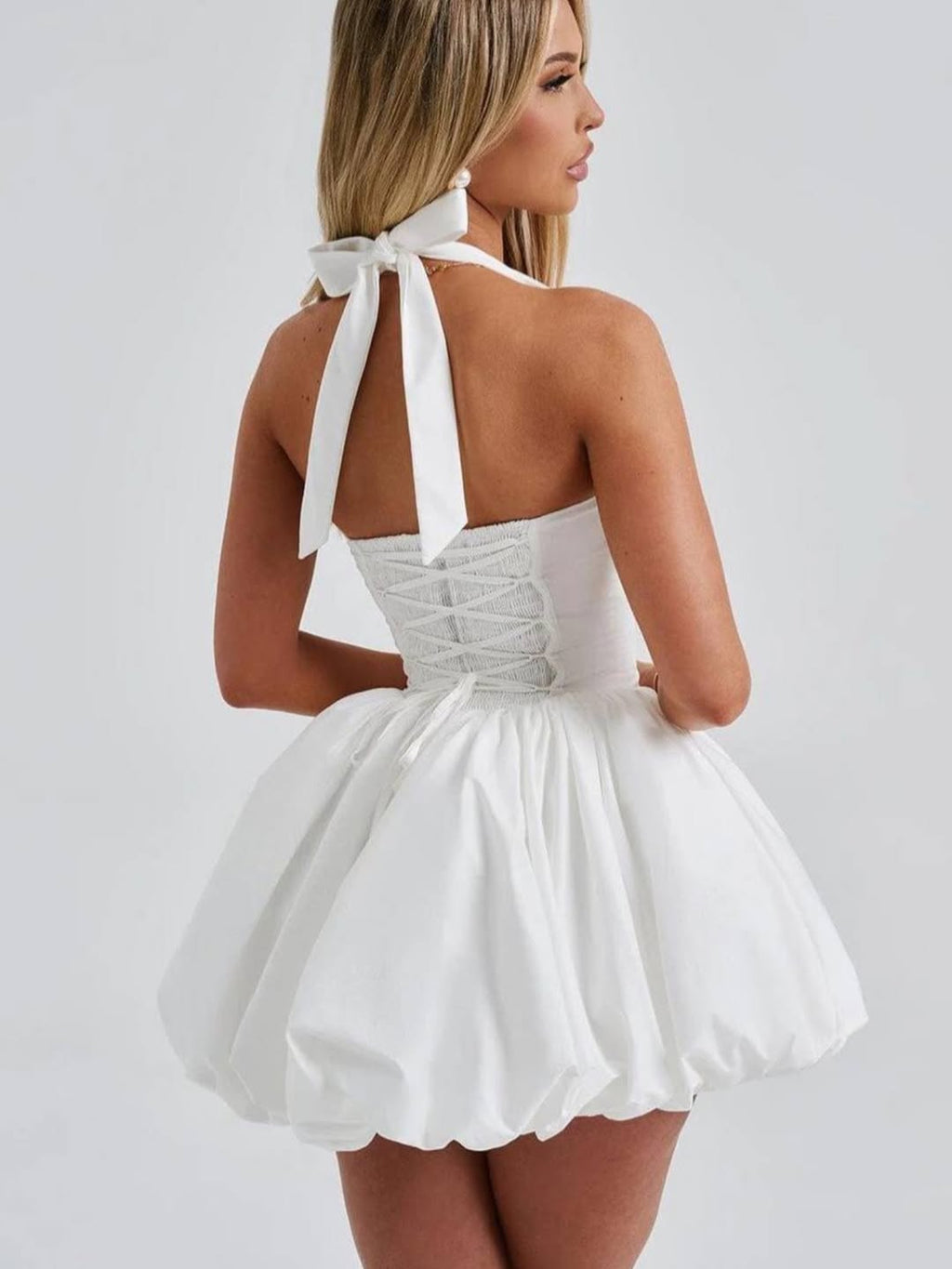 Camellia White Bubble Hem Mini Dress