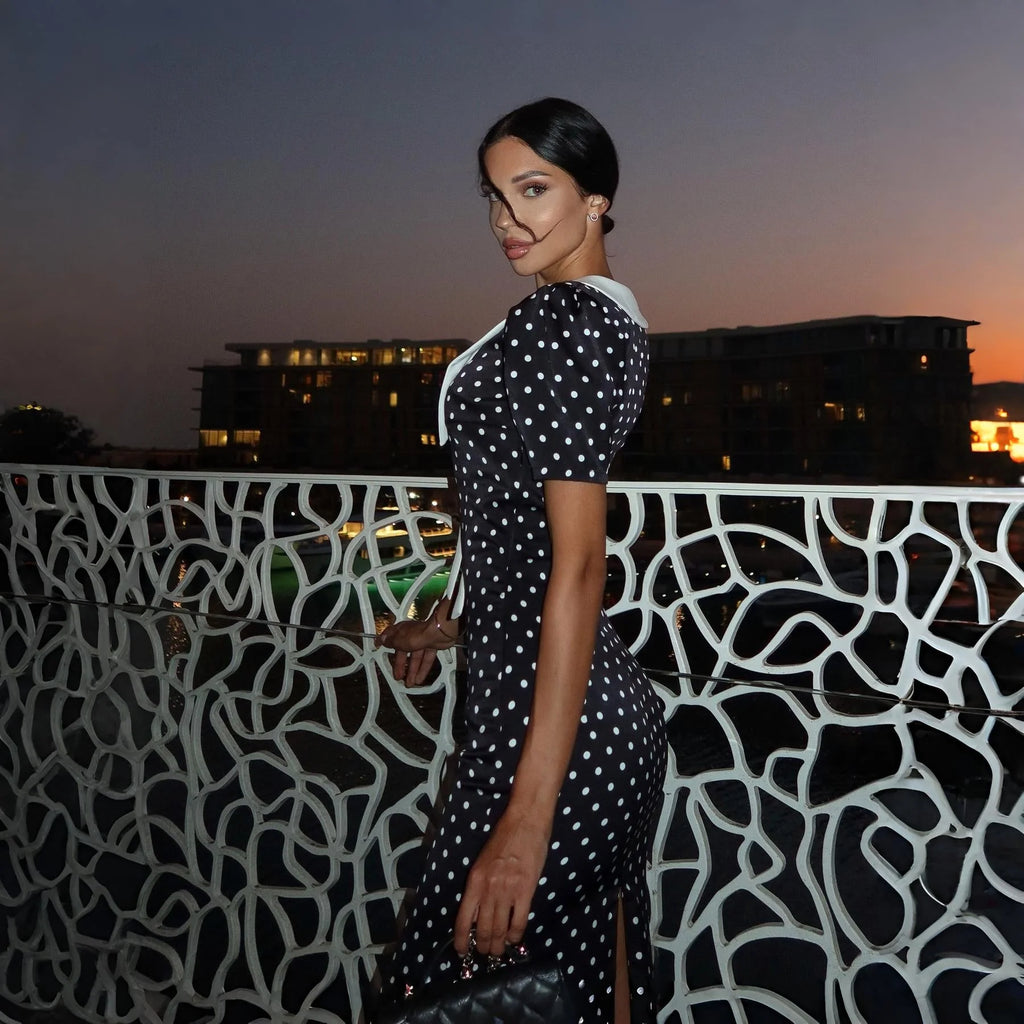 Odette Black Contrast Collar Midi Dress