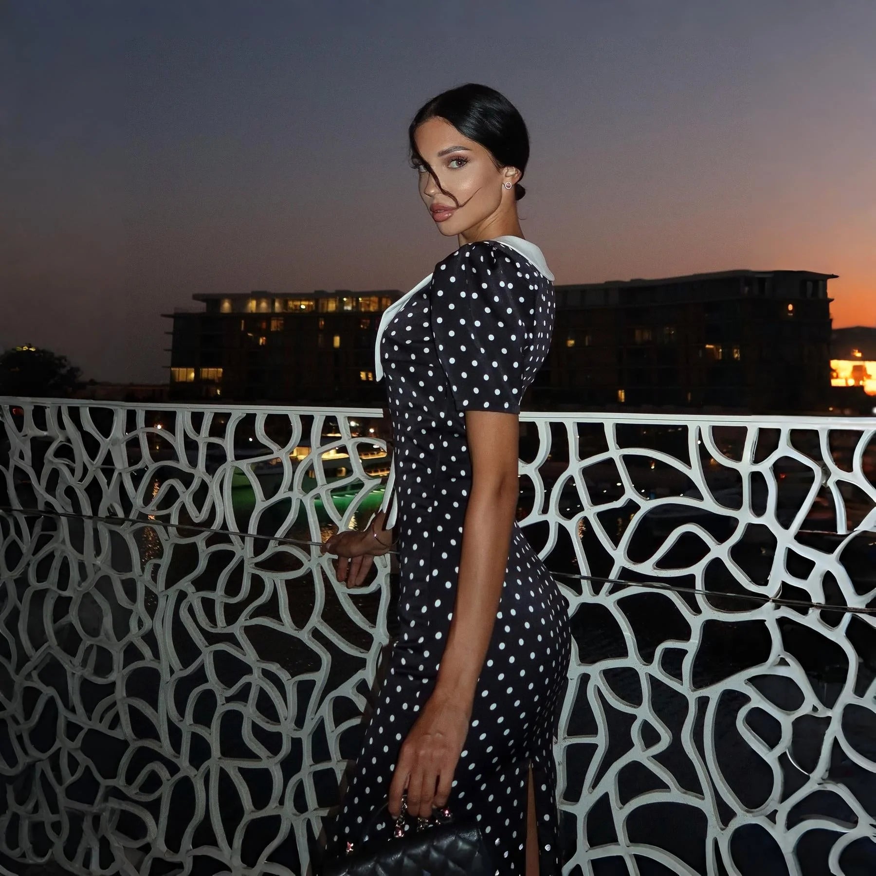 Odette Black Contrast Collar Midi Dress