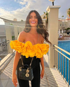 Sunset Yellow Floral Ruffle Bodysuit
