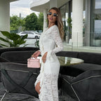 Carmen White Sheer Lace Maxi Dress