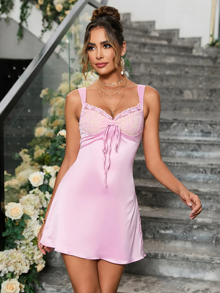 Lunette Pink Lace Trim Mini Dress