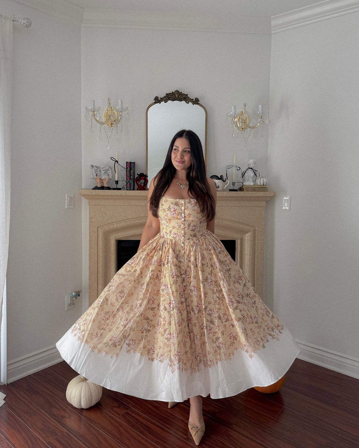 Innocence Beige Floral Midi Dress