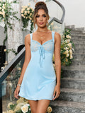 Lunette Light Blue Lace Trim Mini Dress