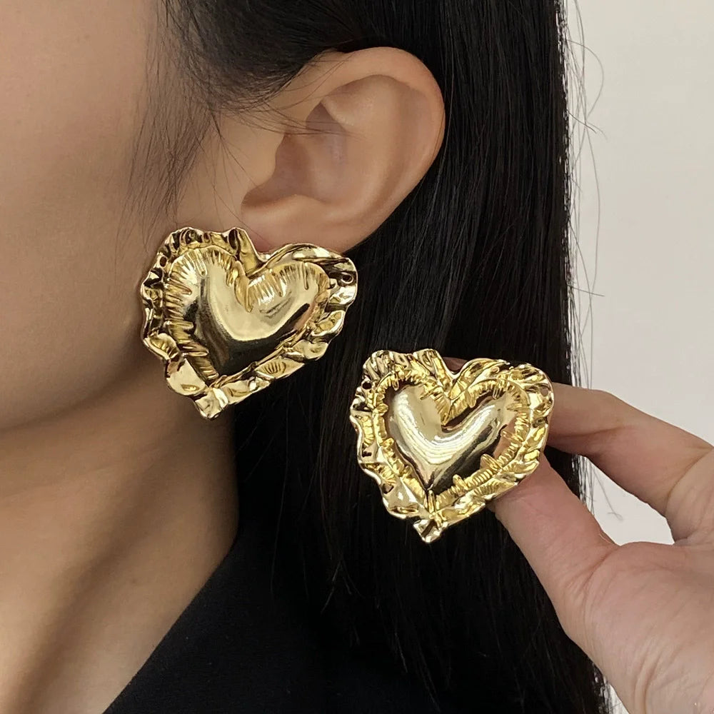 Vintage Oversized Gold Heart Earrings