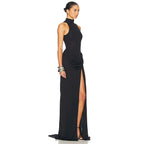 Ophélie Black Drape Detail Maxi Dress