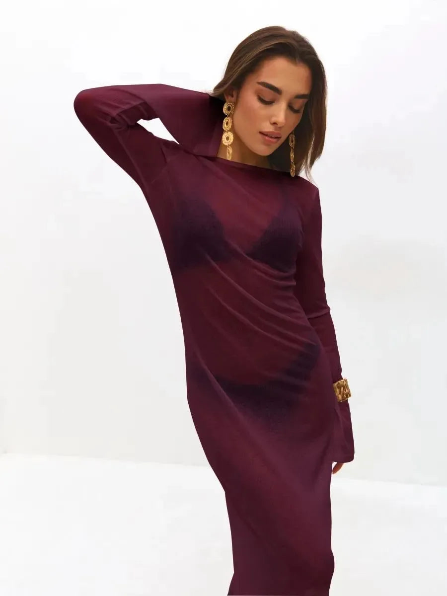 Monarch Wine Sheer Cover-Up Dress