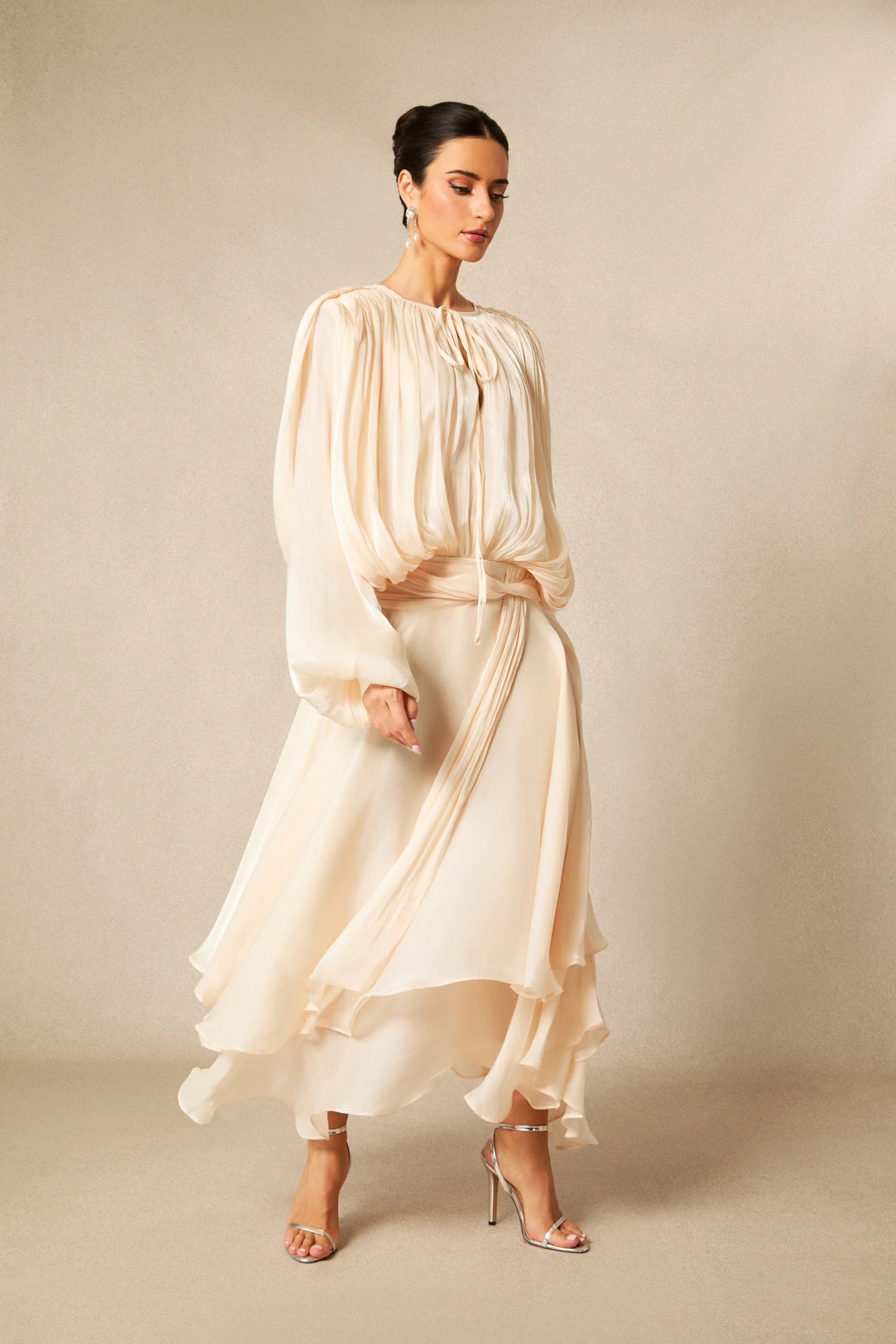 Sofia Ivory Drape Detail Maxi Dress