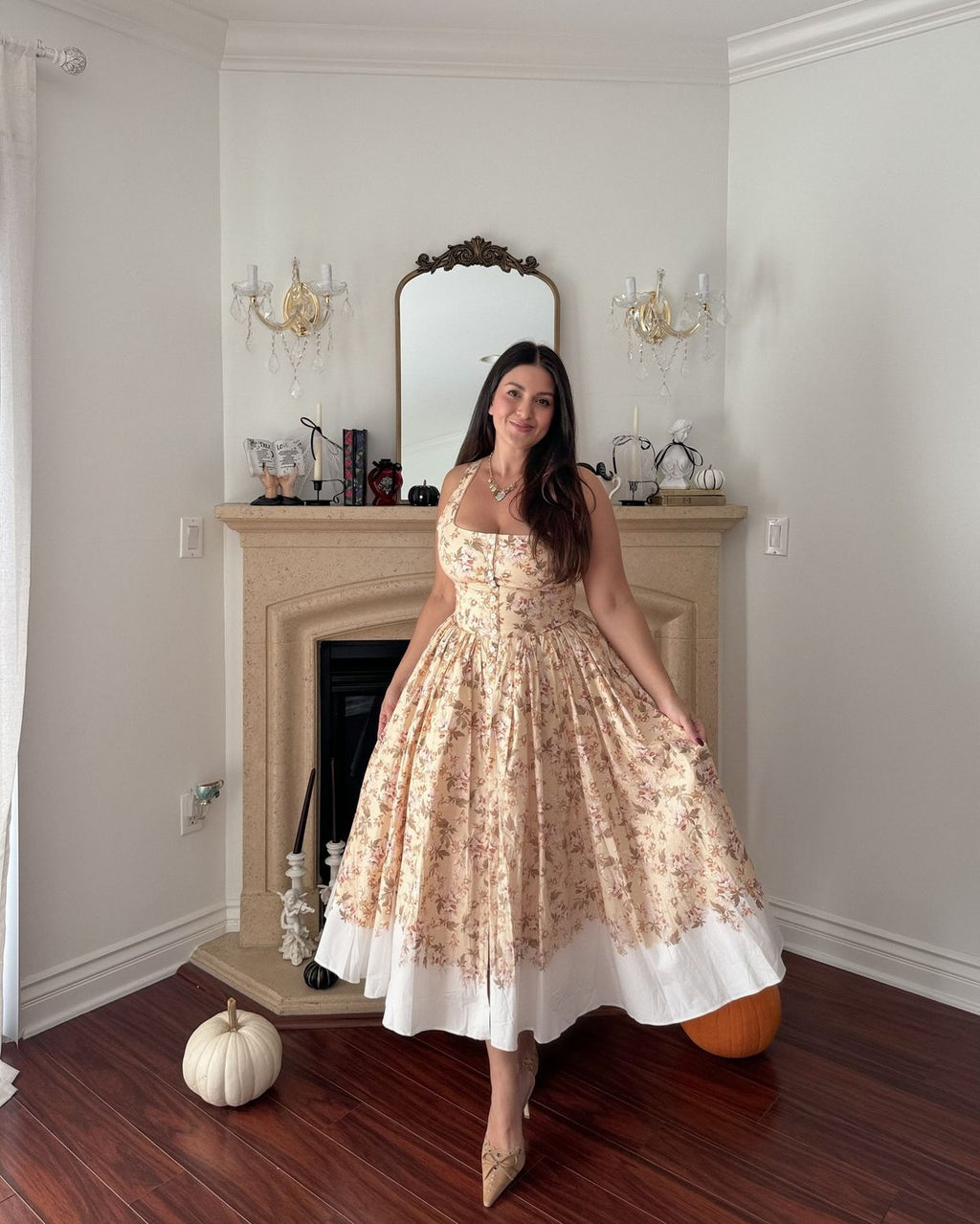 Innocence Beige Floral Midi Dress