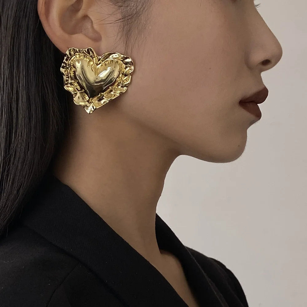 Vintage Oversized Gold Heart Earrings