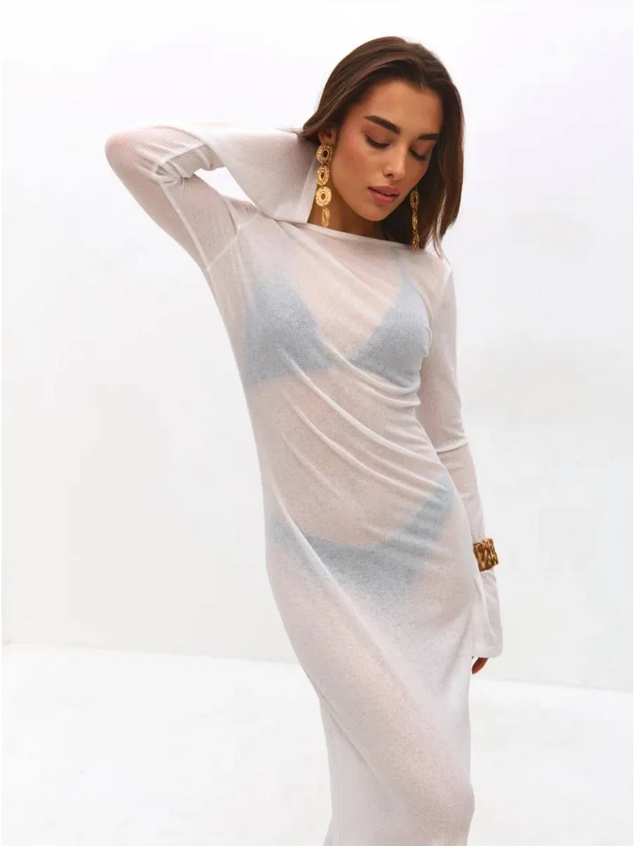 Monarch White Sheer Cover-Up Dress