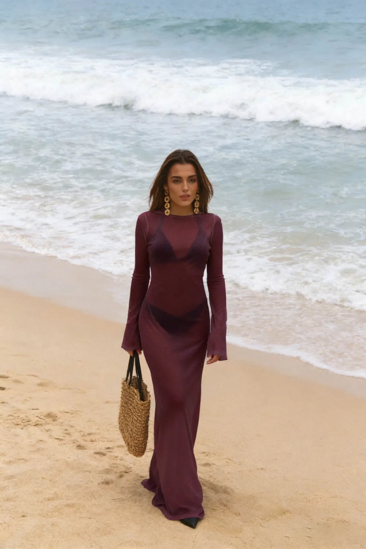 Monarch Wine Sheer Cover-Up Dress