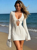 Santorini White Crochet Cutout Mini Dress