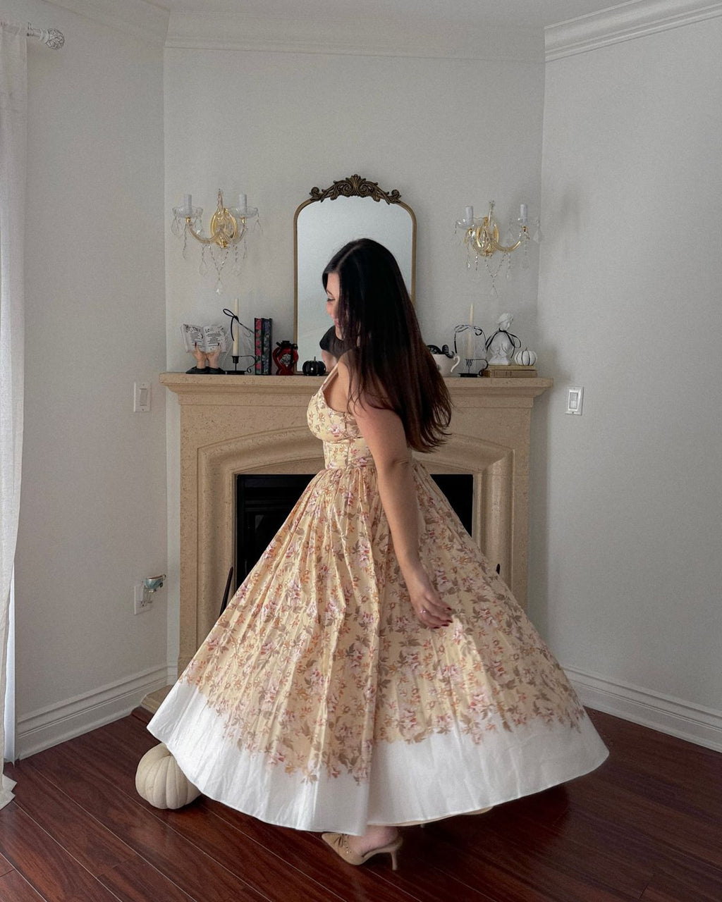Innocence Beige Floral Midi Dress