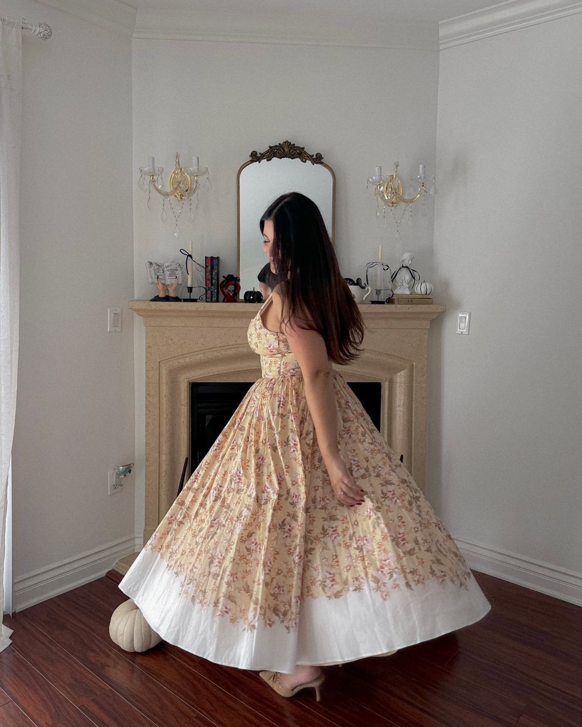 Innocence Beige Floral Midi Dress